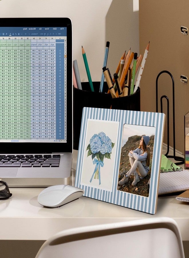 SNNDER Blue Hydrangea Floral Picture Frame 4x6, Cottagecore Flower Photo Frame for Women Girls, Blue and White Striped Flower Wooden Picture Photo Frames for Desk Tabletop Wall Display Decoration - Image 5